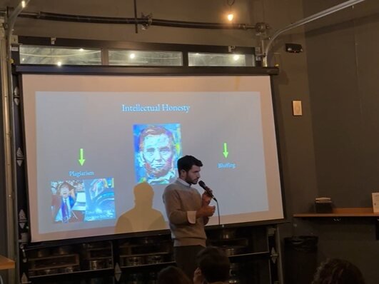 Christian Carmody speaking at Lectures on Tap in Cambridge, MA